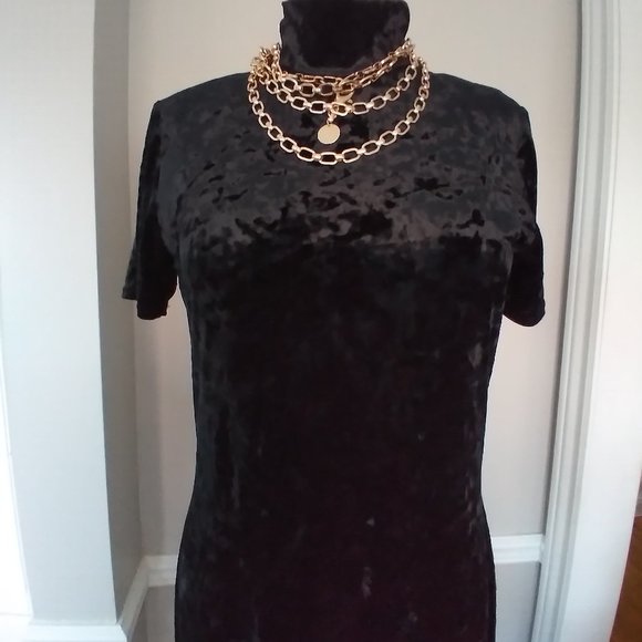 90's Nina Leonard black crushed velvet maxi dress size S, mock neck. Festive. - Picture 8 of 8
